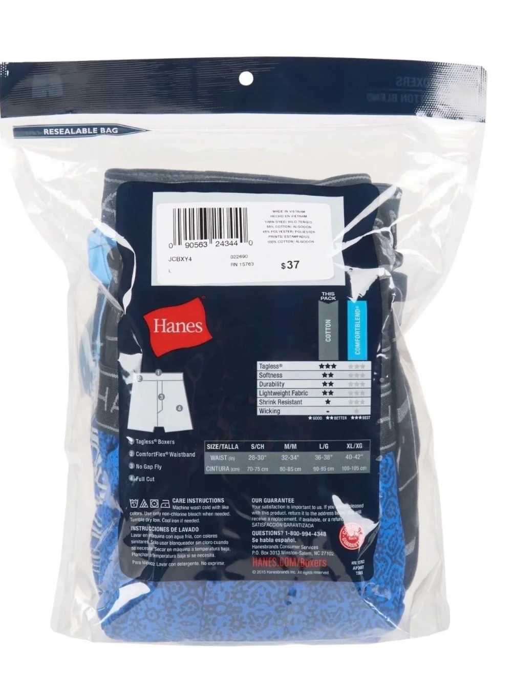 Hanes Men's 4-Pack Tagless Boxers - Blue Pattern Medium 32-34” JCBXY4